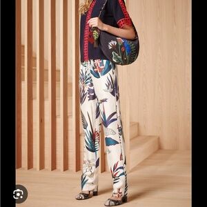 Tory Burch Cream Botanical Silk Pants
